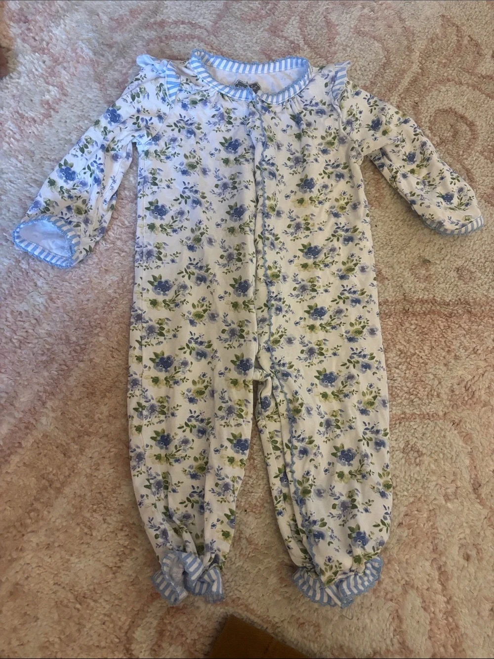 Baby Floral One-Piece Footless Sleeper - Blue Floral